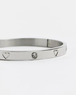 Silver Stainless Steel Heart Cuff Bracelet