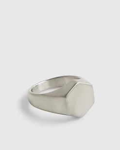 Silver Steel Brushed Hexagon Ring