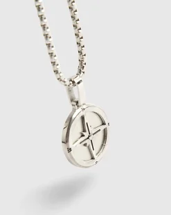 Silver Steel Compass Necklace