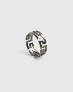 Silver Steel Greek Key Design Ring