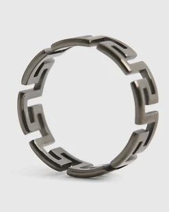 Silver Steel Greek Key Design Ring