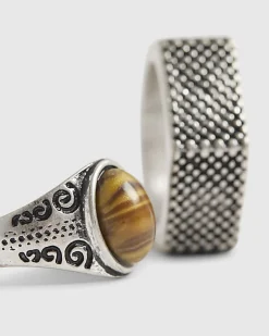Silver Stone And Hexagon Rings 2 Pack