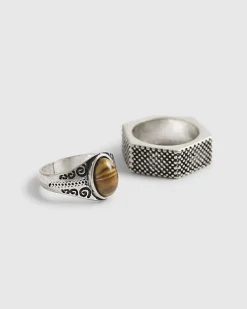 Silver Stone And Hexagon Rings 2 Pack
