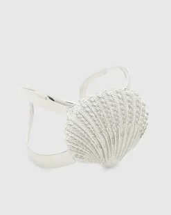 Silver textured shell cuff bracelet