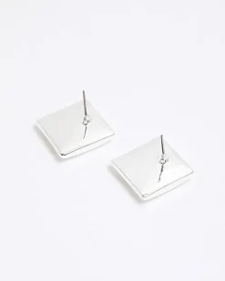 Silver Textured Stud Earrings