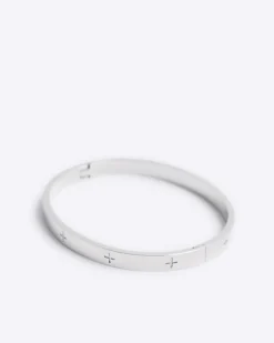 Steel Metal Rhodium Circle Bangle