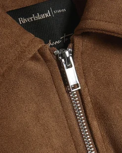 Tan Faux Suede Bubble Hem Bomber Jacket