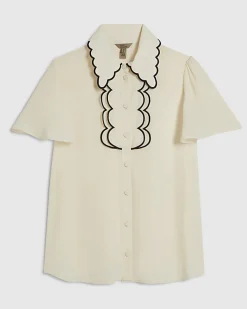 White Angel Sleeve Scallop Blouse