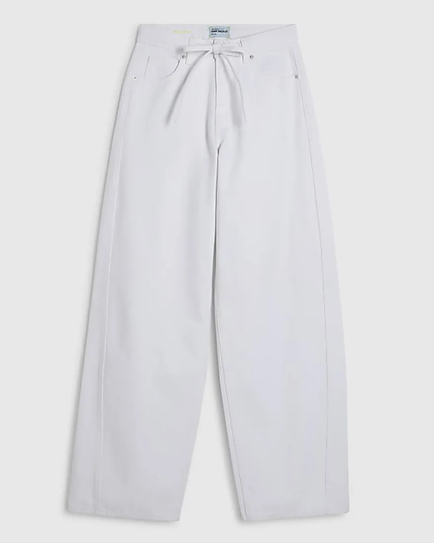 White Balloon Leg Drawcord Baggy Jeans