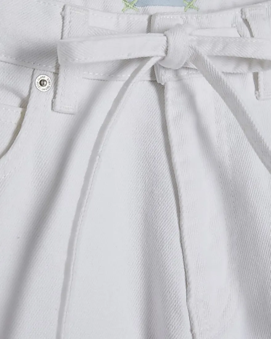 White Balloon Leg Drawcord Baggy Jeans