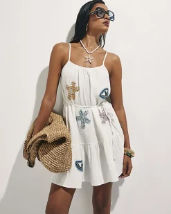 White Bead Embellished Cami Mini Dress
