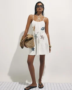 White Bead Embellished Cami Mini Dress