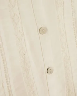 White Beaded Ruffle Smock Blouse