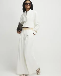 White Belted Wide Leg Trousers