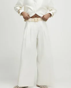 White Belted Wide Leg Trousers