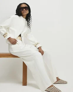 White Belted Wide Leg Trousers