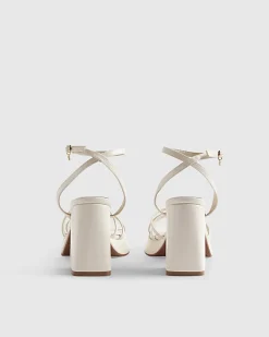 White Block Heel Cross Strap Sandals