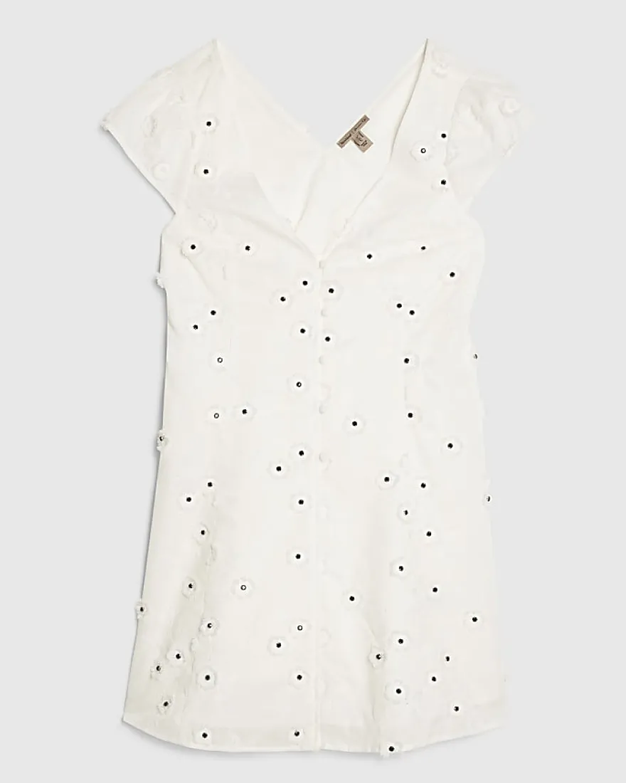 White Boutique 3D Flower Mini Dress