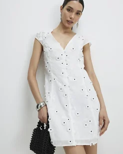 White Boutique 3D Flower Mini Dress