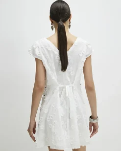 White Boutique 3D Flower Mini Dress