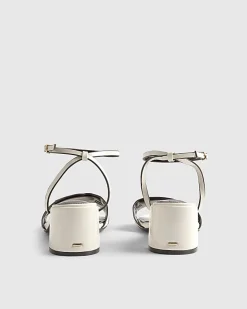 White Branded Block Heel Sandals