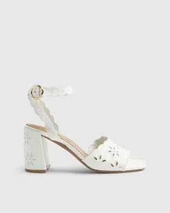 White Broderie Block Heel Sandals