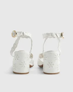 White Broderie Block Heel Sandals