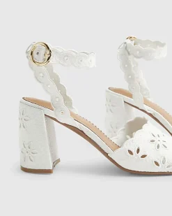White Broderie Block Heel Sandals