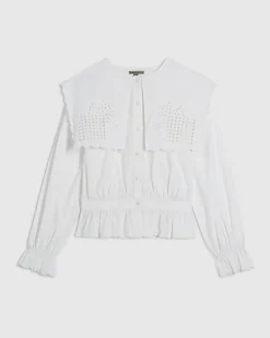White Broderie Detail Cropped Shirt
