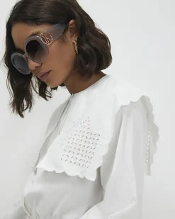 White Broderie Detail Cropped Shirt