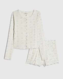 White Cardigan And Shorts Pyjama Set