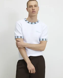 White Check Collar Knitted T-Shirt