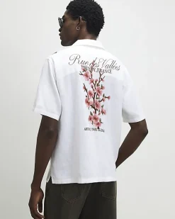 White Cherry Blossom Linen Look Shirt