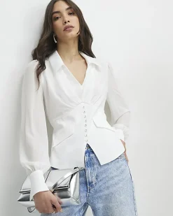 White Corset Detail Blouse