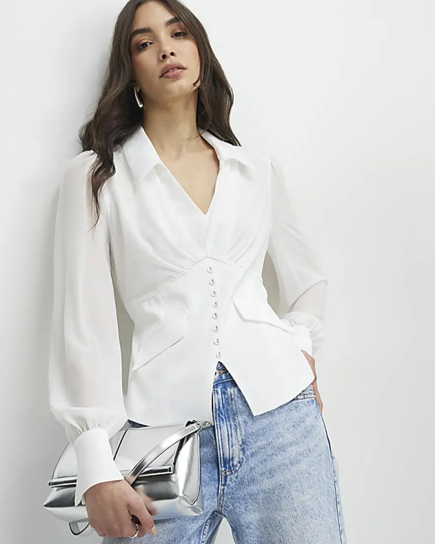 White Corset Detail Blouse