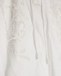 White Cotton Broderie Tie Neck Blouse