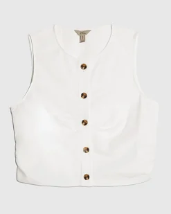 White Cotton Poplin Sleeveless Waistcoat Top