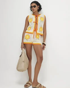 White Crochet Knit Tie Front Top