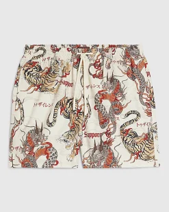 White Cuprite Japanese Dragon Swim Shorts