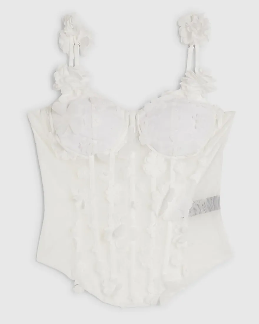 White 3D Floral Corset Top