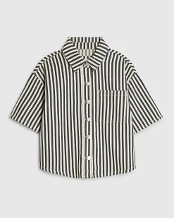 White Denim Striped Boxy Fit Shirt