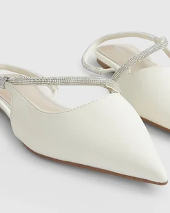 White Diamante Strap Pointed Slingback Shoes