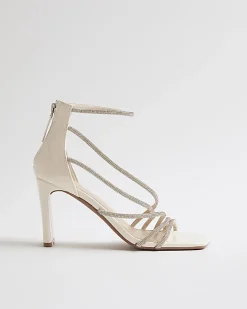 White Diamante Strappy Heeled Sandals