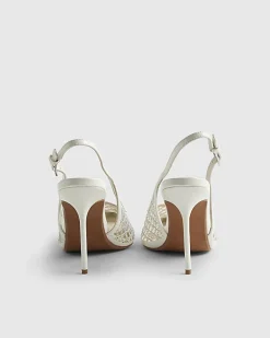 White Diamante Vinyl Slingback Court Heels