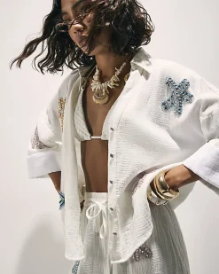 White Embellished Beach Shirt
