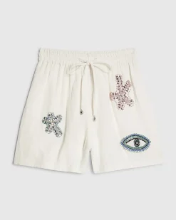 White Embellished Beach Shorts