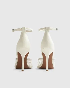 White Embellished Mesh Court Heels