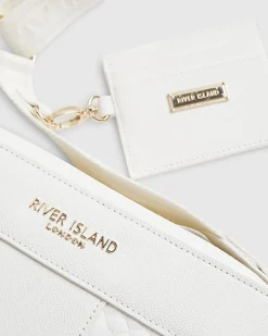 White Embossed Paneled Crossbody Bag