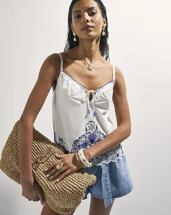 White Embroidered Cami Top