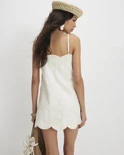 White Embroidered Denim Mini Dress